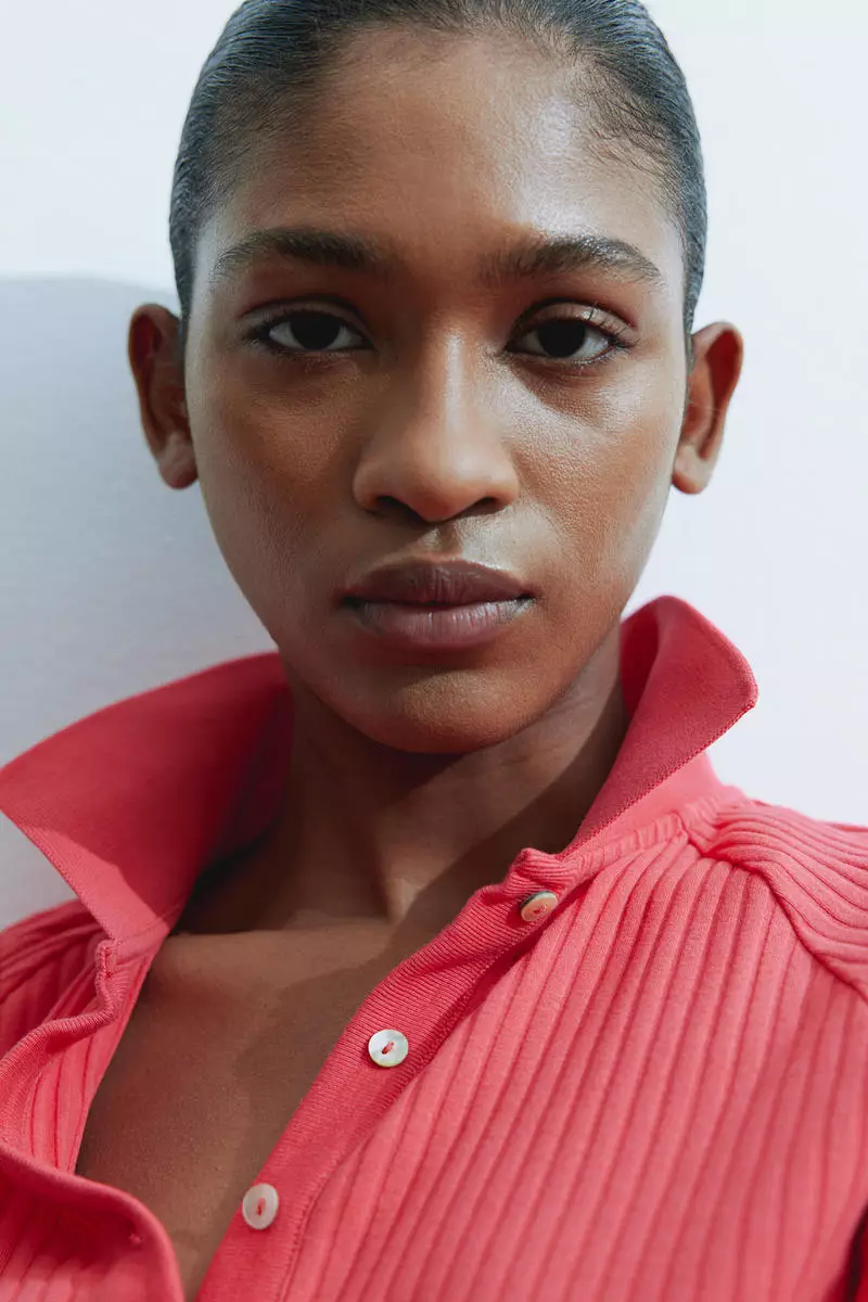 Ribbed button-front top