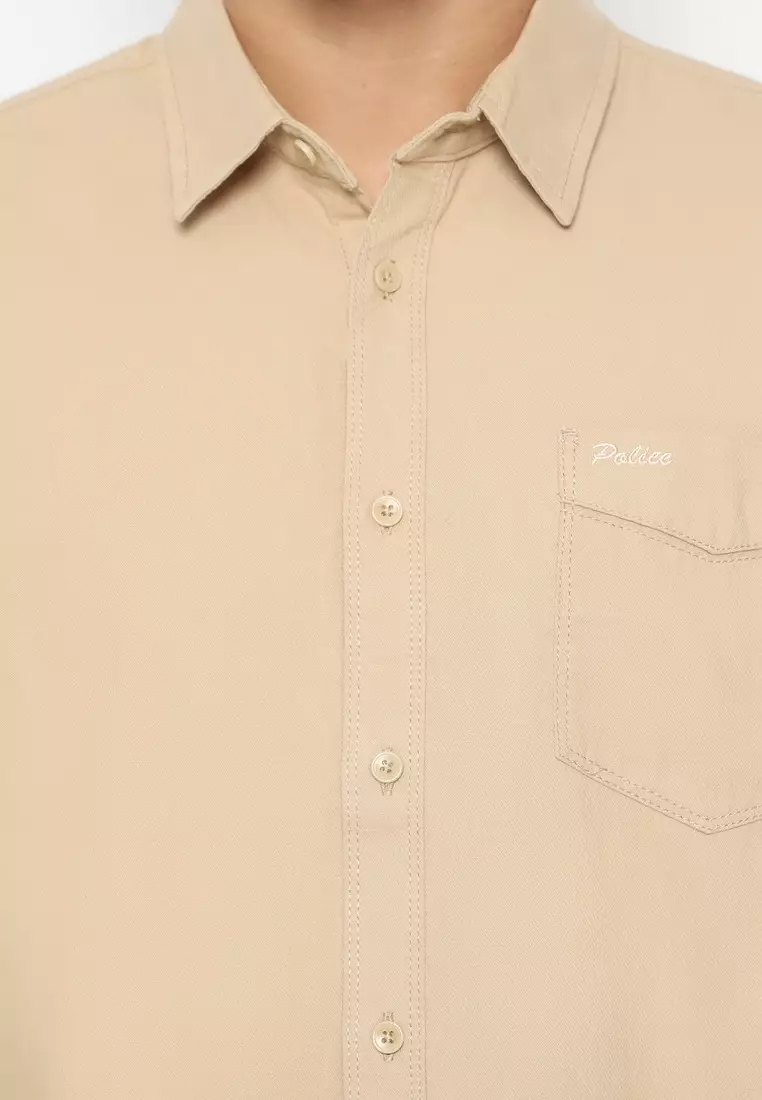 POLICE Kemeja Polos Cotton Khaky Muda Regular Fit Pria