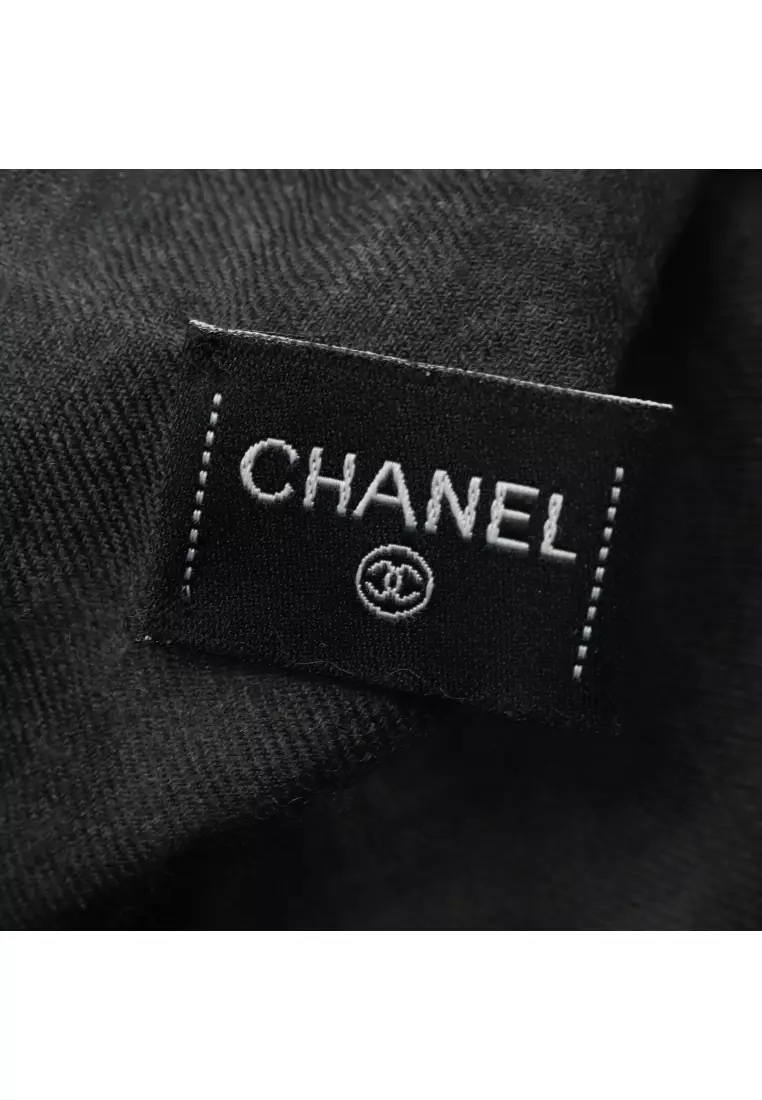 Pre-Loved Chanel coco mark scarf shawl cashmere black multicolor