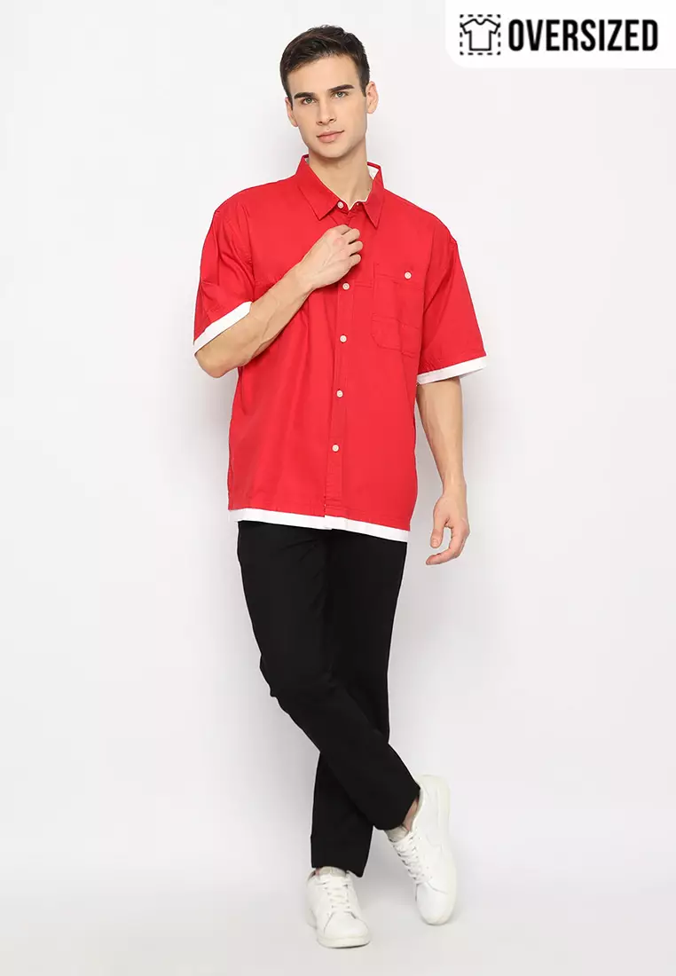 RBJ Kemeja Kombi Oversized Red Pria