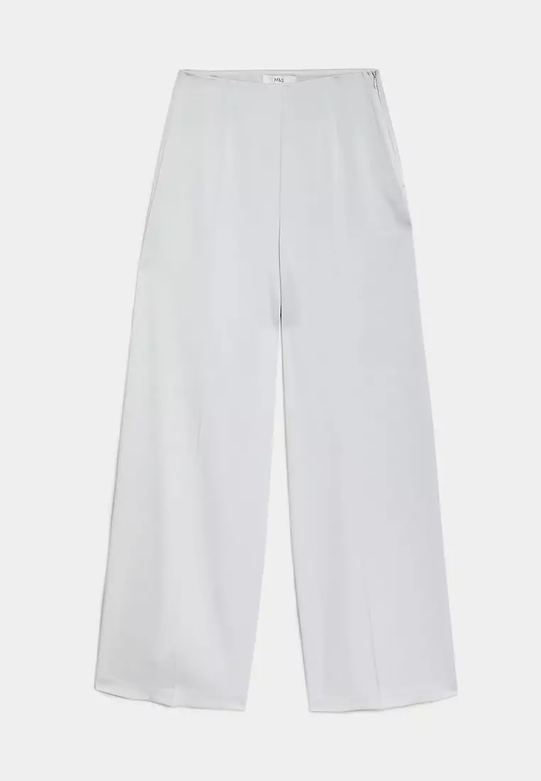 Satin Look Side Zip Wide Leg Trousers