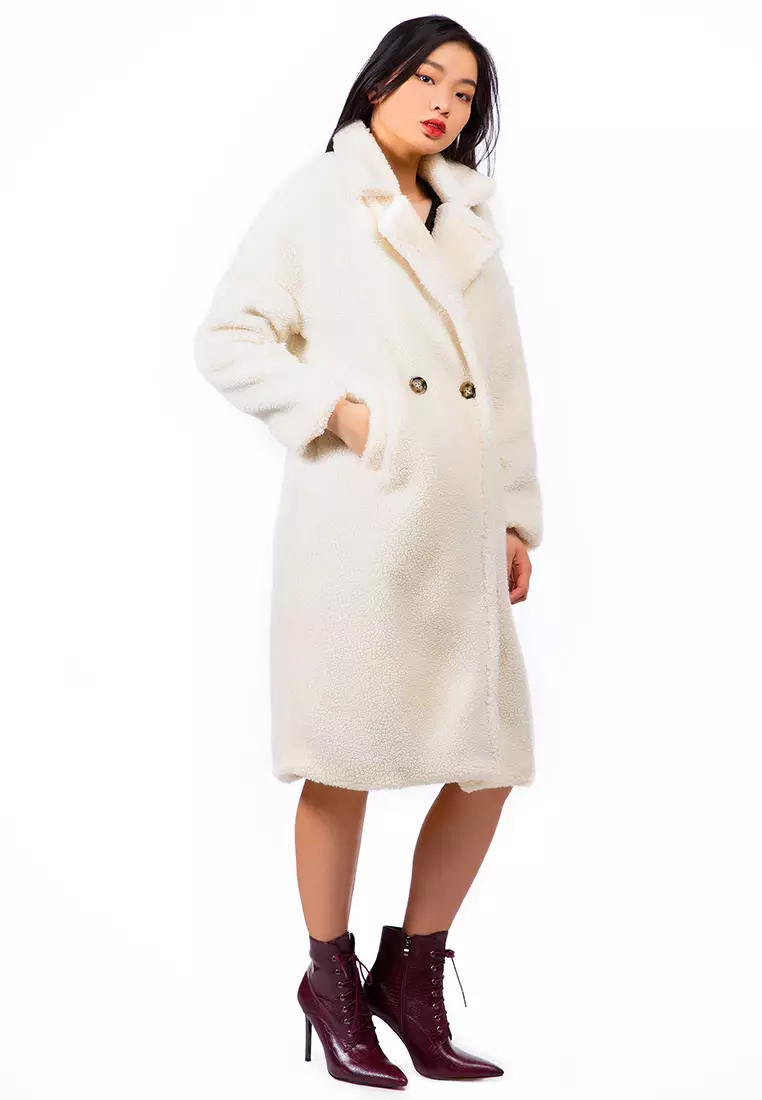 Mango white cheap teddy coat