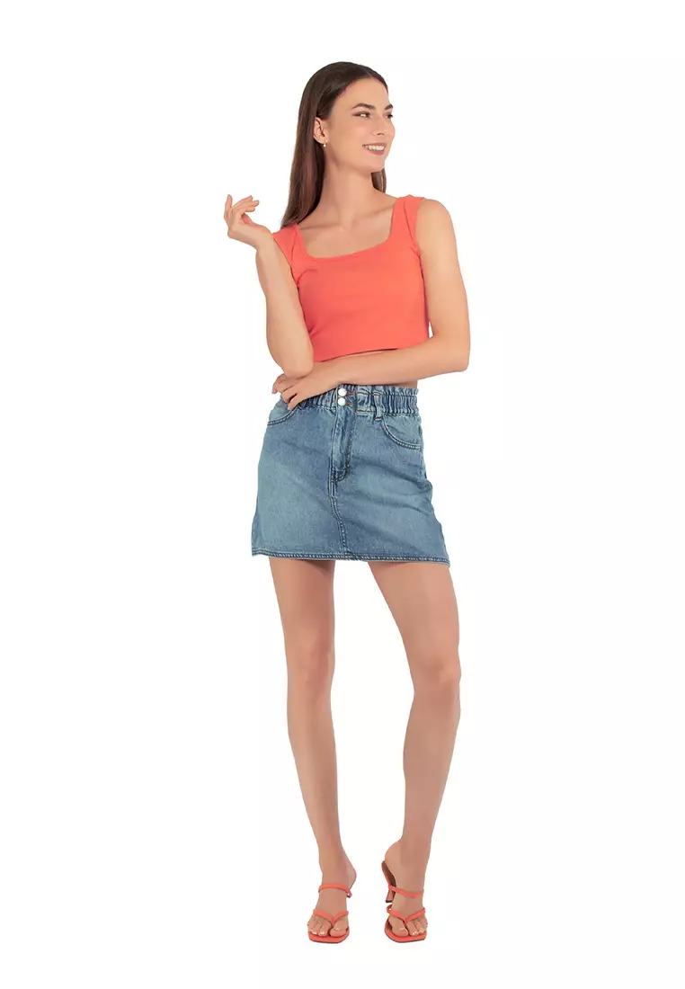 Rok Denim Hem Mentah Biru Muda