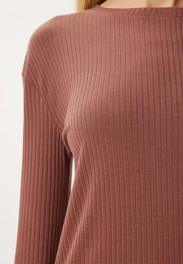 Comfortable Ribbed Knitted Blouse Trousers Set