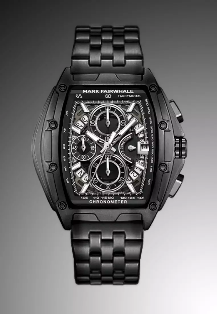 Unisex Barrel Shape Alloy Chronograph Quartz Watch, 47mm, Stainless Steel Bracelet