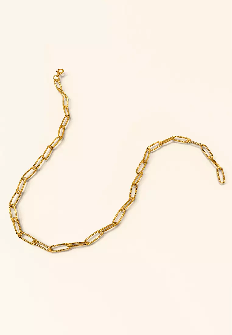 Textured Paper-Clip Link Chain Necklace in Gold