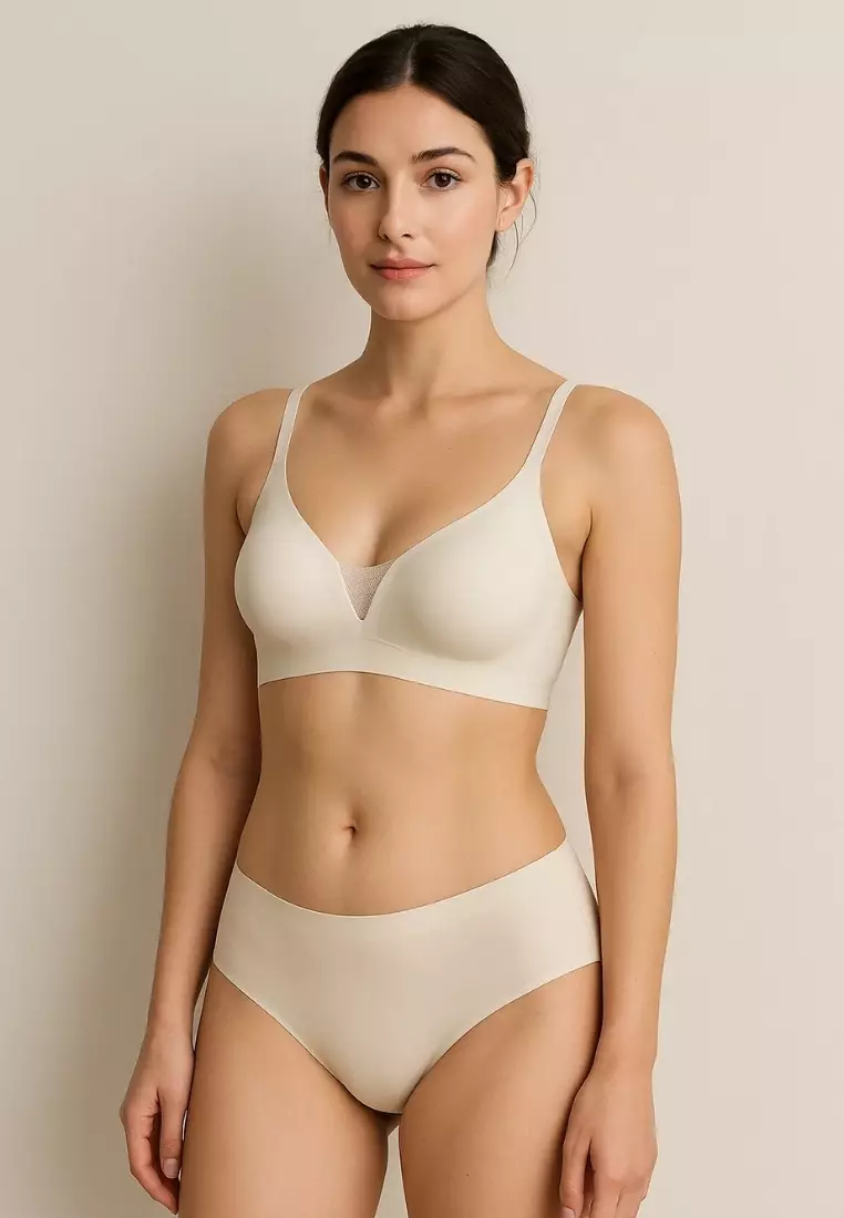 3 Pack Premium Angela Seamless Wireless Paded Push Up Bra in Pink, White and Blue