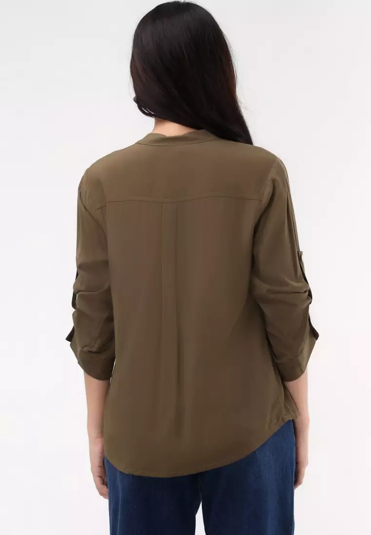 Woven Plain Soft Linen 3/4 Blouse