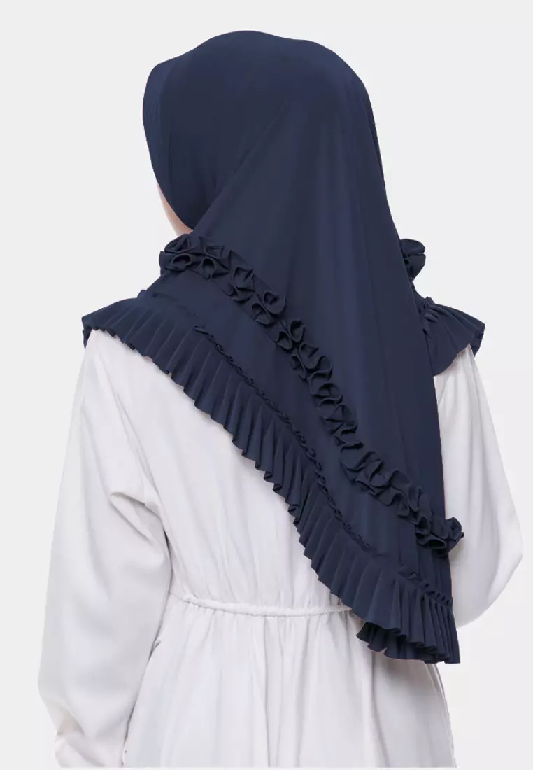 Cotton Bee - Sabeen Bergo Ruffle | Hijab Instan | Bergo Pad | Daily Hijab - Royal Navy