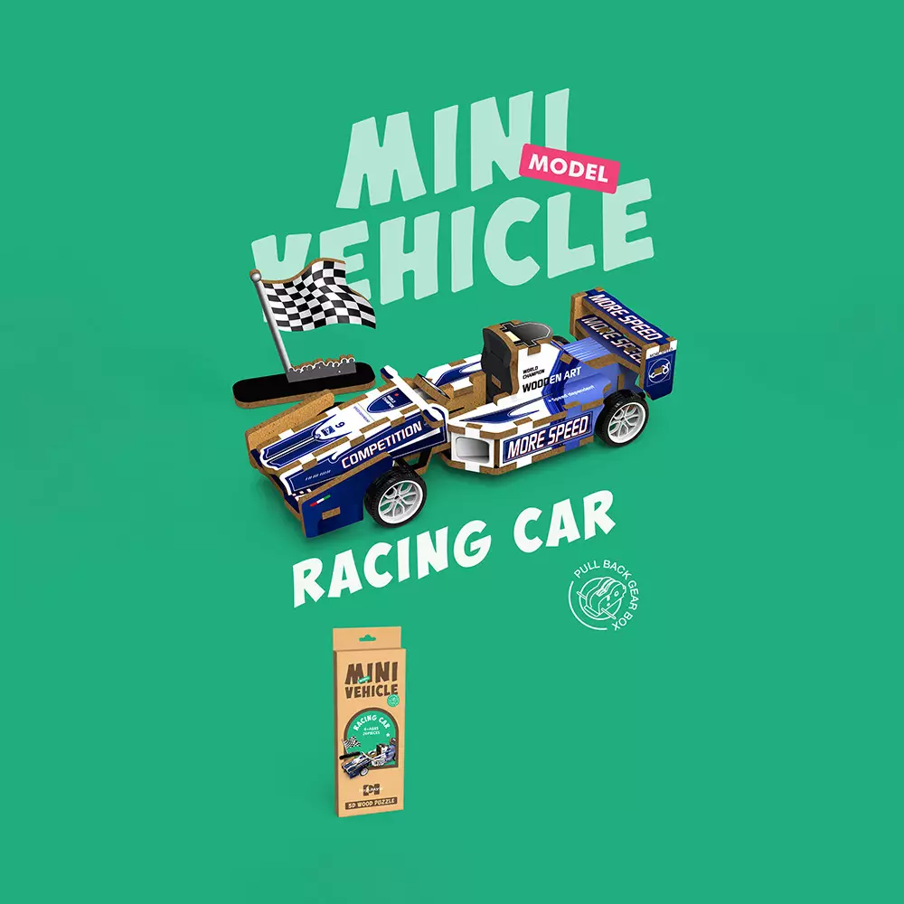 KIDDY STAR SET 3D WOODEN F1 RACING - BIRU