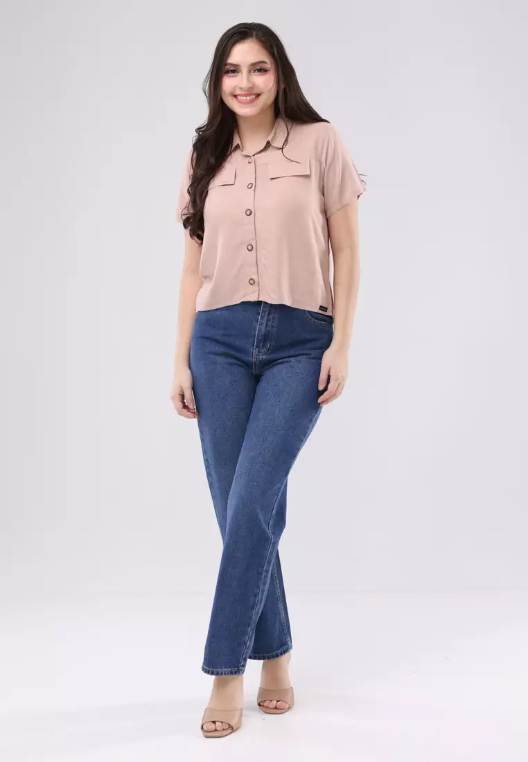 Textured Woven Short Sleeves Blouse