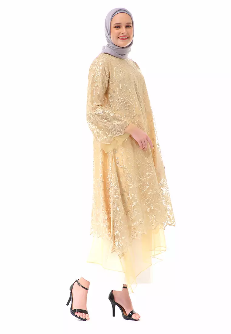 Aliyah Long Dress Motif Bunga High Quality Premium - Mustard