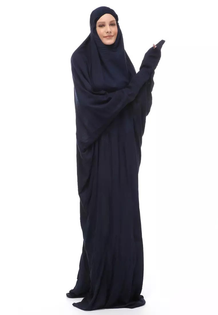 Karina Mukena Terusan Simple Muslimah Wanita Motif Polos Relaxed Fit - Navy