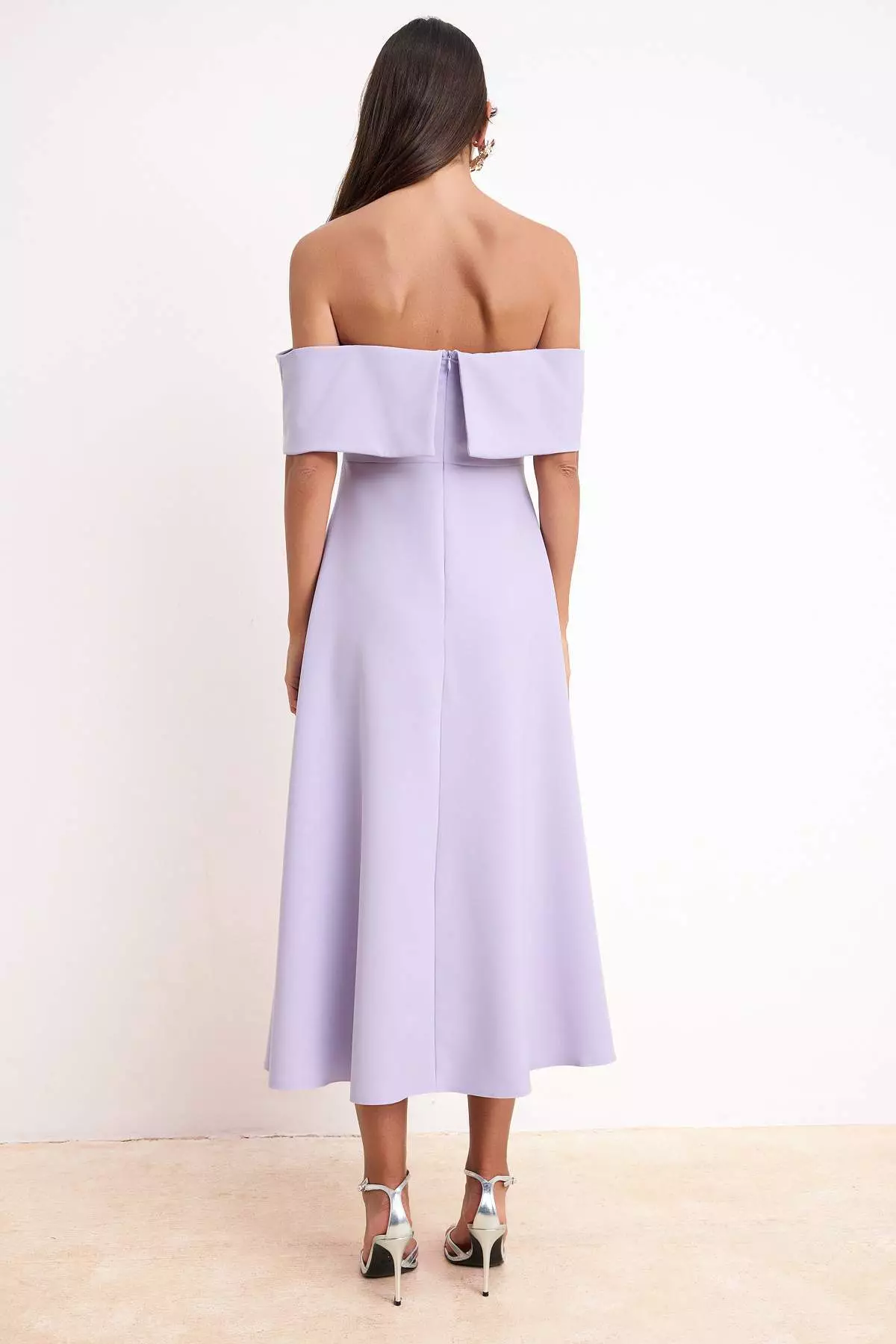 Lilac Straight Skirt With Open Waist Woven Finike Midi Unlined Stylish/Evening Dress