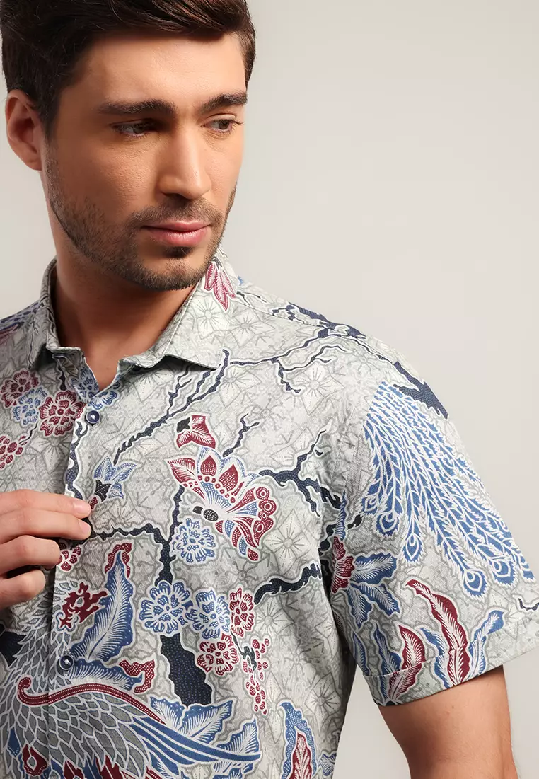 MOC - Kemeja Batik Pria Lengan Pendek Narada - Green Warna Green