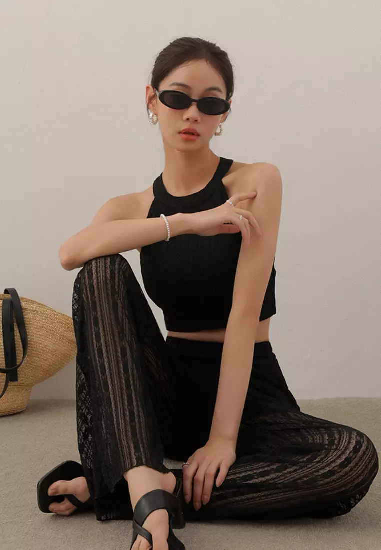 Sheer Straight Leg Overlay Pants With Inner Shorts