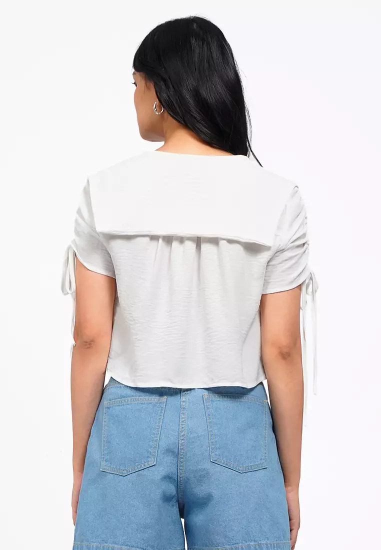 Wide Collar Short Sleeve Blouse