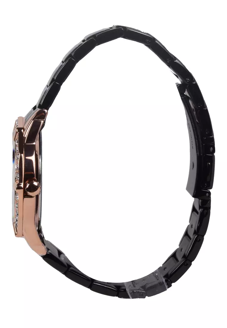 Bonia Swarovsky - Jam Tangan Wanita - Rosegold Black - Stainless Steel Bracelet - B10651-2037S