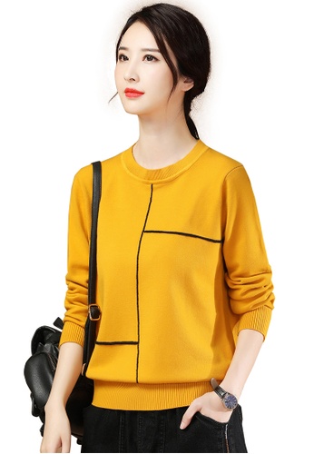 A-IN GIRLS yellow Casual Stitching Crew Neck Sweater 1608EAA80F1F4CGS_1