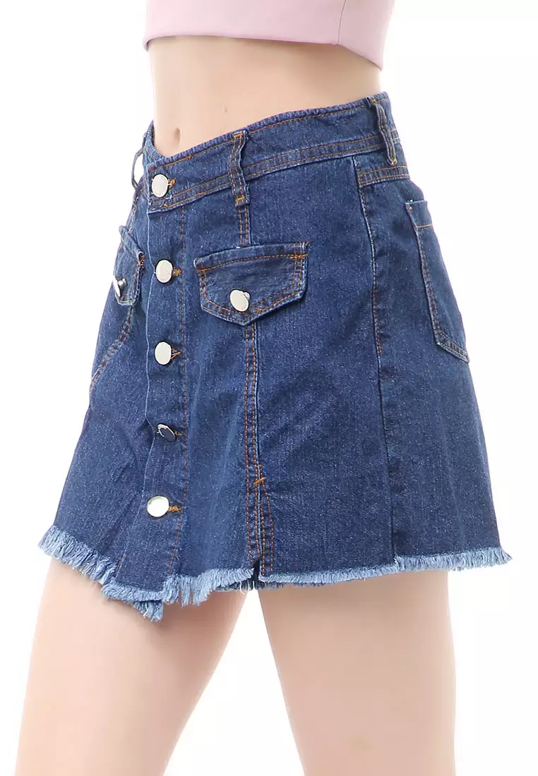 Madoc Short Skirt Pants Rok Celana Pendek Kasual Wanita Stylish Material Denim ORIGINAL - Dark Blue