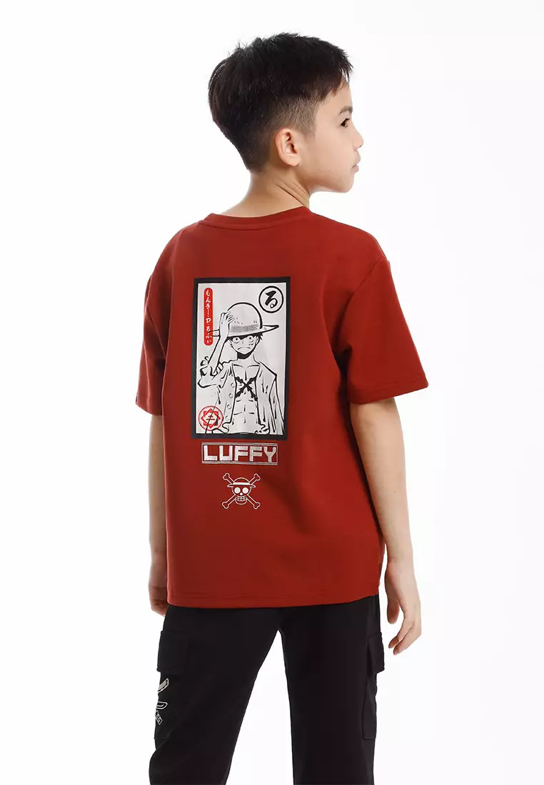 Forest x Onepiece Luffy Premium Cotton Oversized Kids Tee - FOK20008-58BrickRed