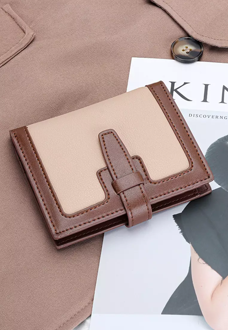 Genuine Calf Leather Color Matching Bi-Fold Wallet JW YT-2203