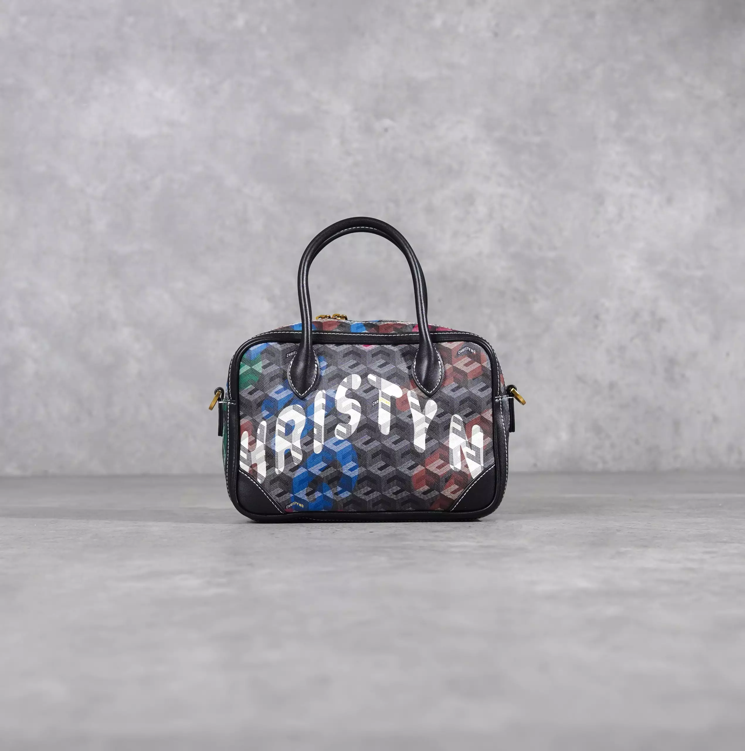 Tas CHRISTY NG MARCELO SQUARE MONOGRAM PATTERN MULTICOLOR TOP HANDLE BAG WITH LS 100% ORIGINAL