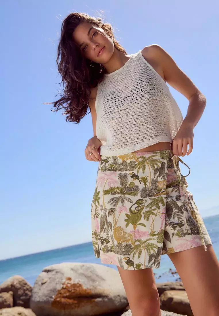 Linen Rich Wrap Mini Skirt