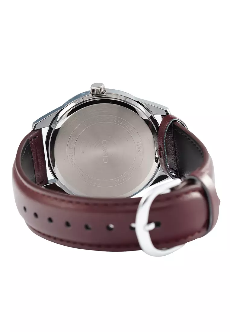 Casio - Jam Tangan Pria - Silver - Brown Leather Strap - MTP-V005L-7B4