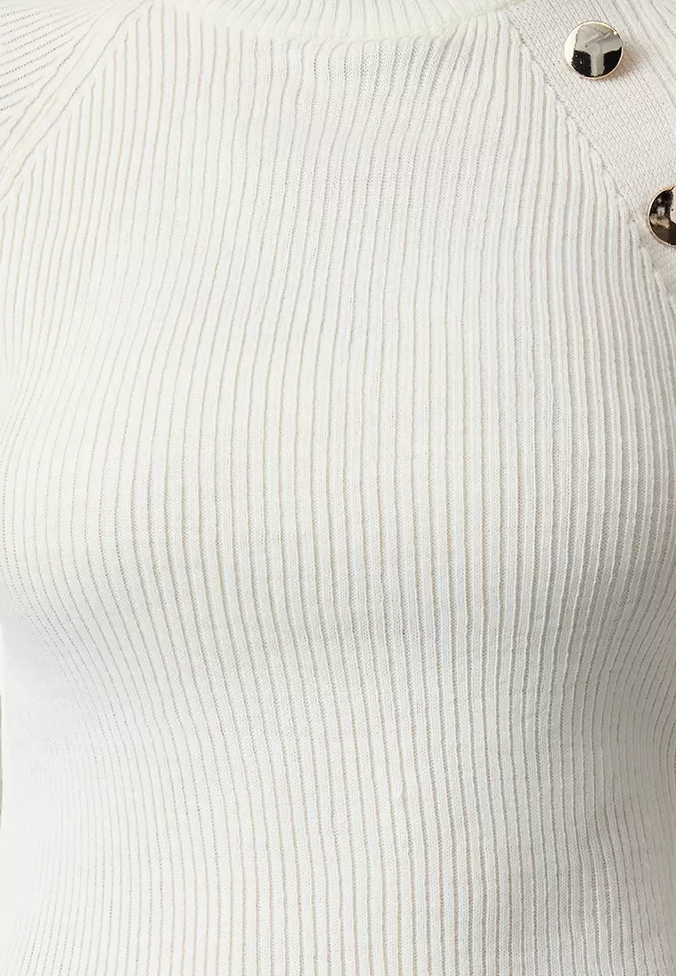 Ecru Button Detailed Thin Knit Sweater TWOAW25KZ00069