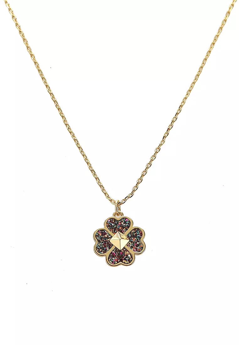 Spades Studs Glitter Enamel Pendant Necklace cv