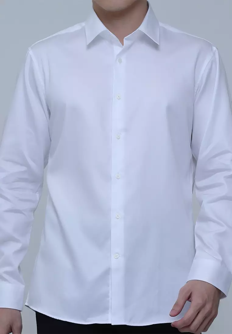 Slim Fit Solid White long Sleeve Dress Shirt