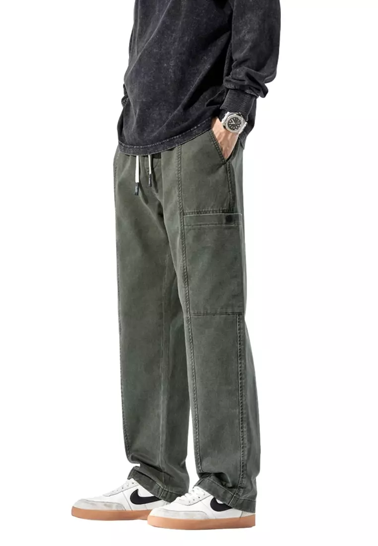 Buy OPCHIC Men s All match Drawstring Waist Straight Cargo Pant