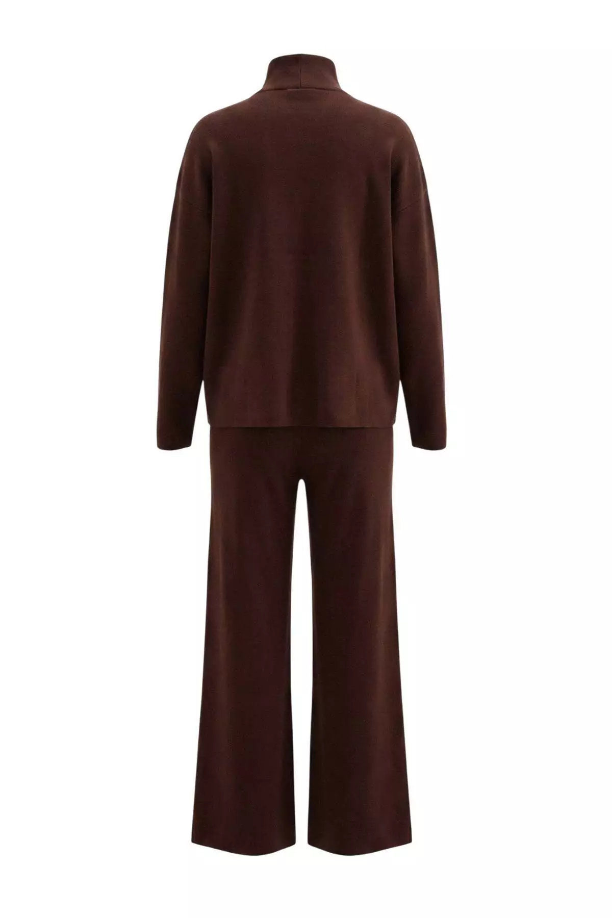 Brown Accessory Detailed 3-Piece Cardigan-Blouse-Pants Knitwear Set