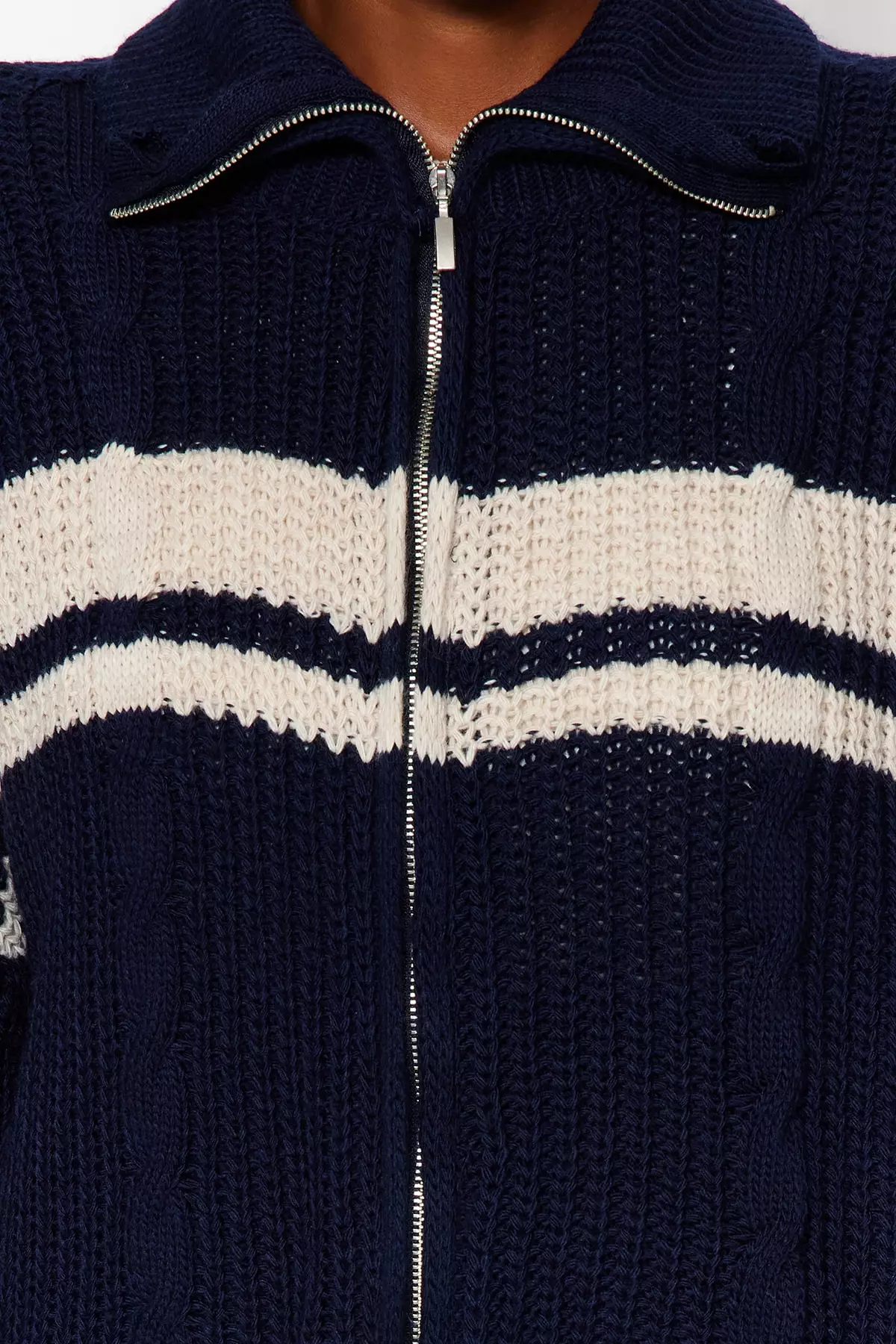 Color Block Stand Up Collar Knit Cardigan