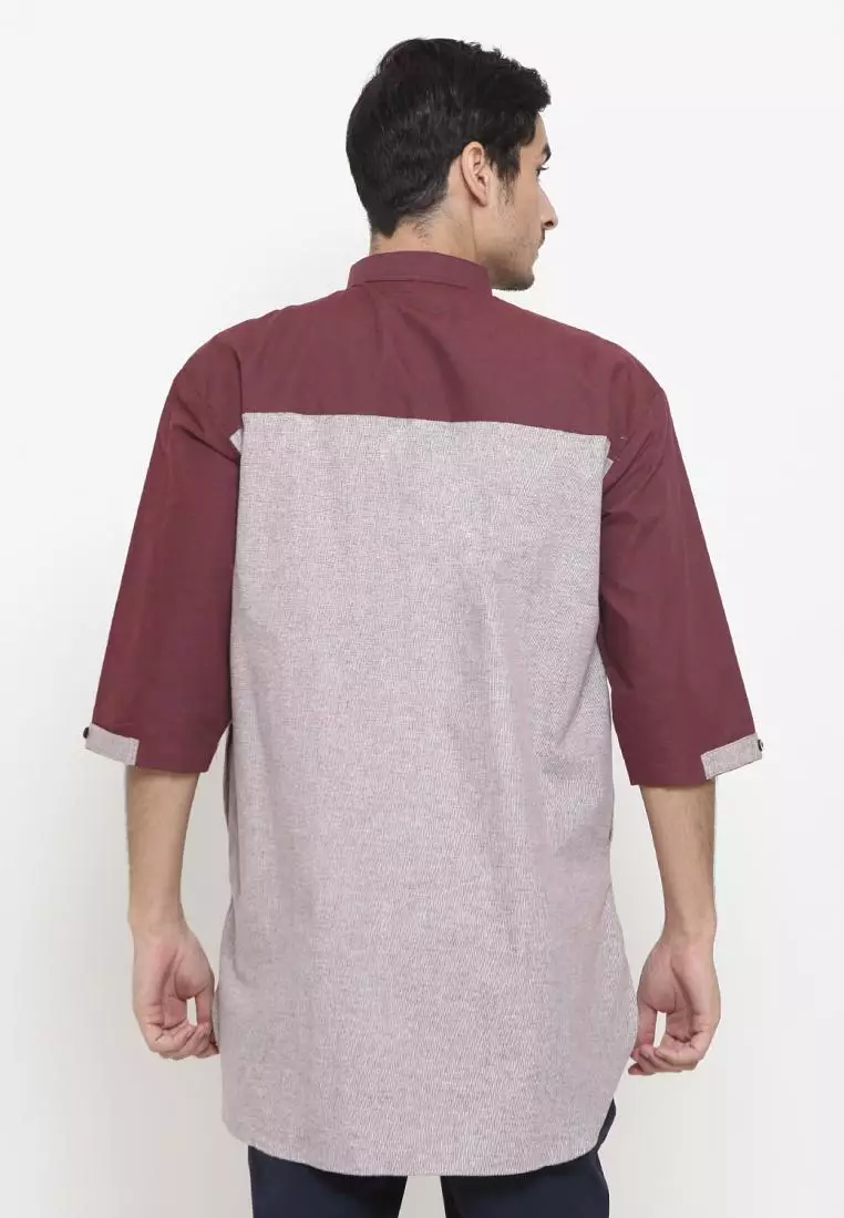 Zayidan Baju Koko Gamis Muslim Pria Tamam - Pink Maroon