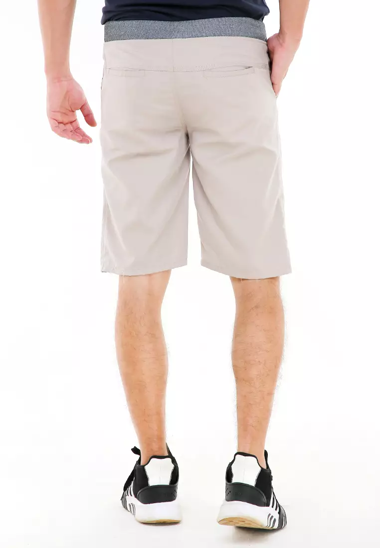 Rishham Celana Pendek Pria Polos Elastic Rubber Casual Short Pants Material Cotton ORIGINAL - Cream