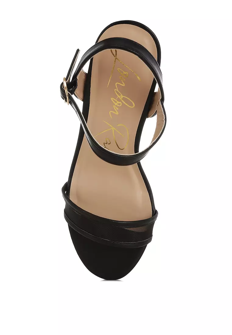 Mesh Pin Buckle Block Heels In Black