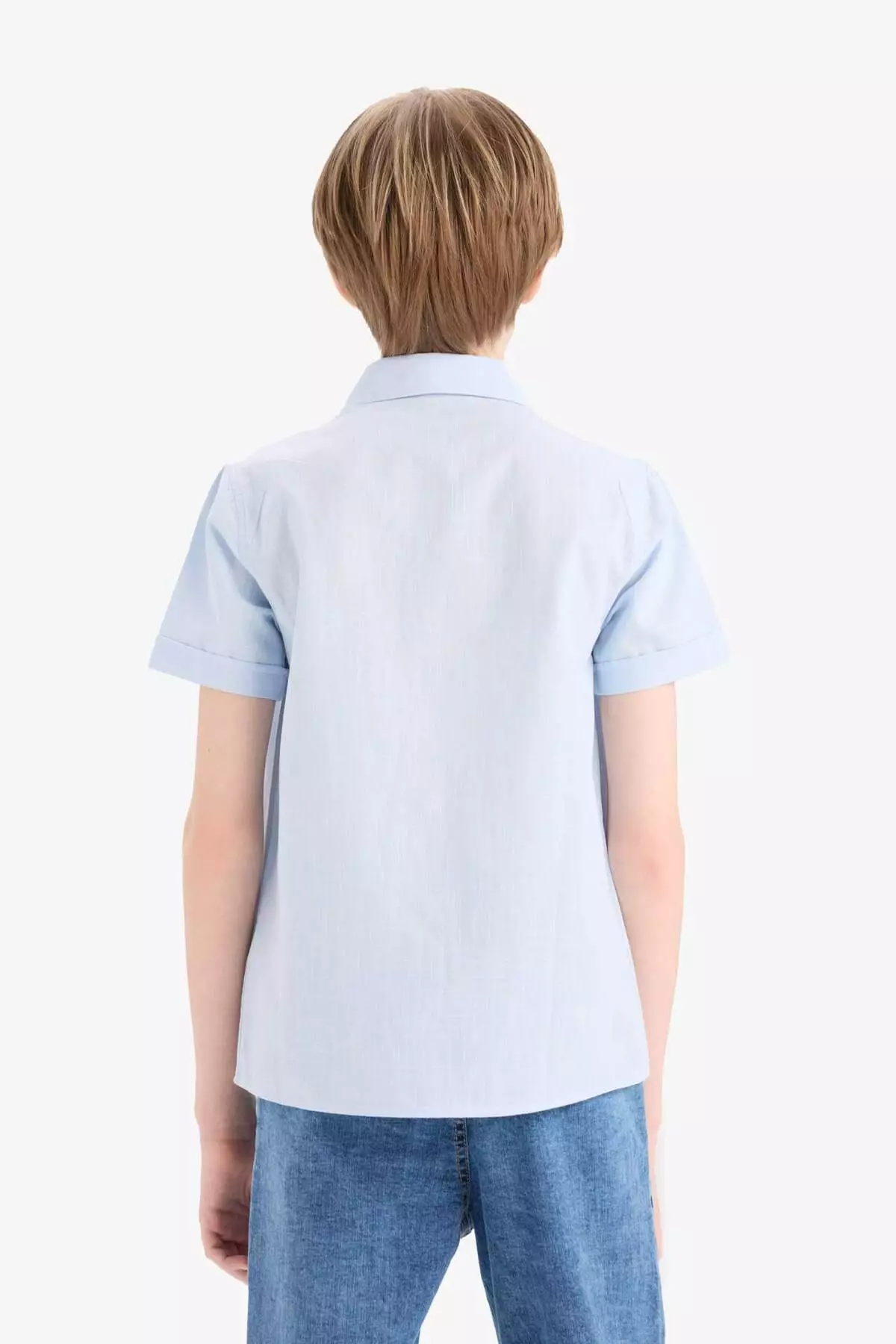 Boy's Polo Neck Linen Look Basic Plain Short Sleeve Shirt Z3204A625Sm
