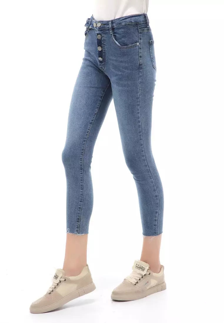 Jourel Celana Panjang Skinny Jeans Wanita 5 Button Staylish Material Denim ORIGINAL - Dark Blue