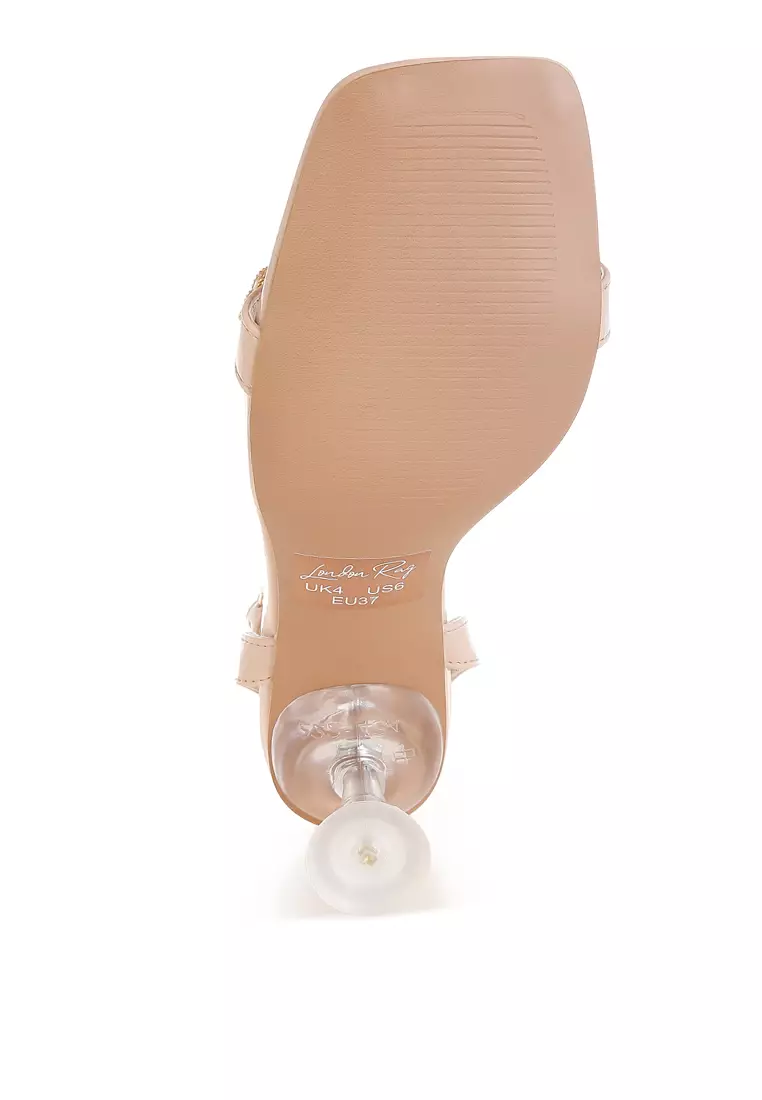 Charm Detail Spool Heels In Beige