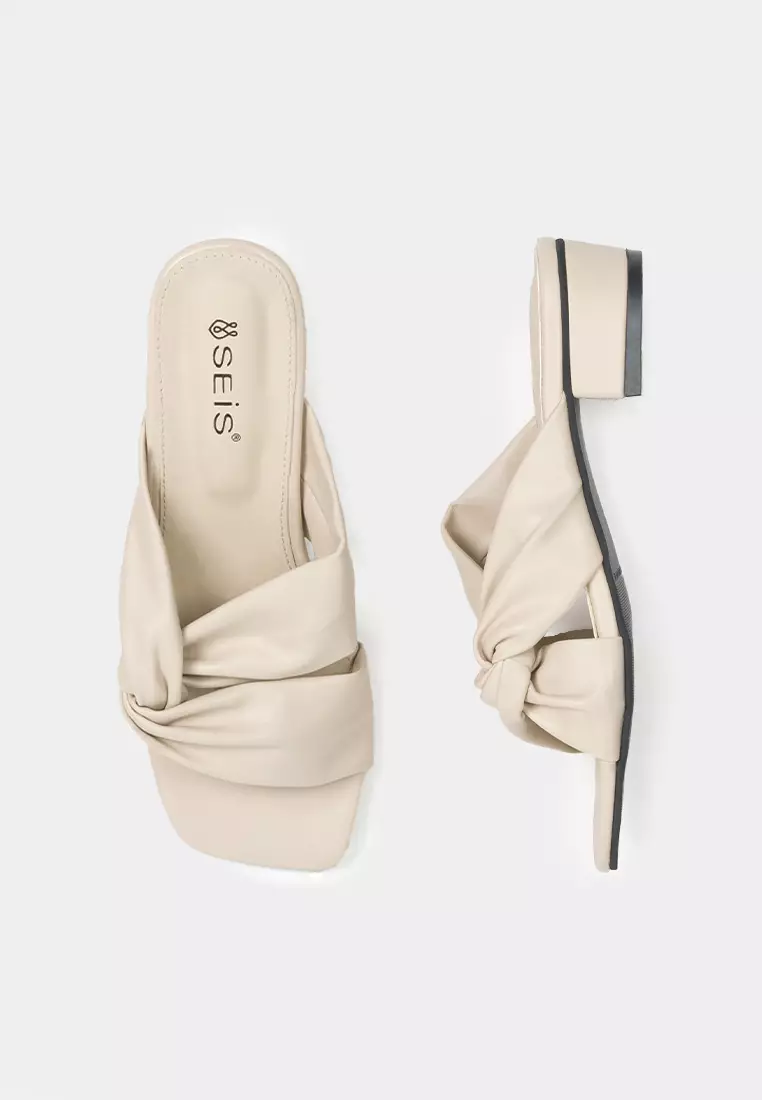 SEIS Velvet Sandal Heels Wanita Hak 3 cm - CREAM