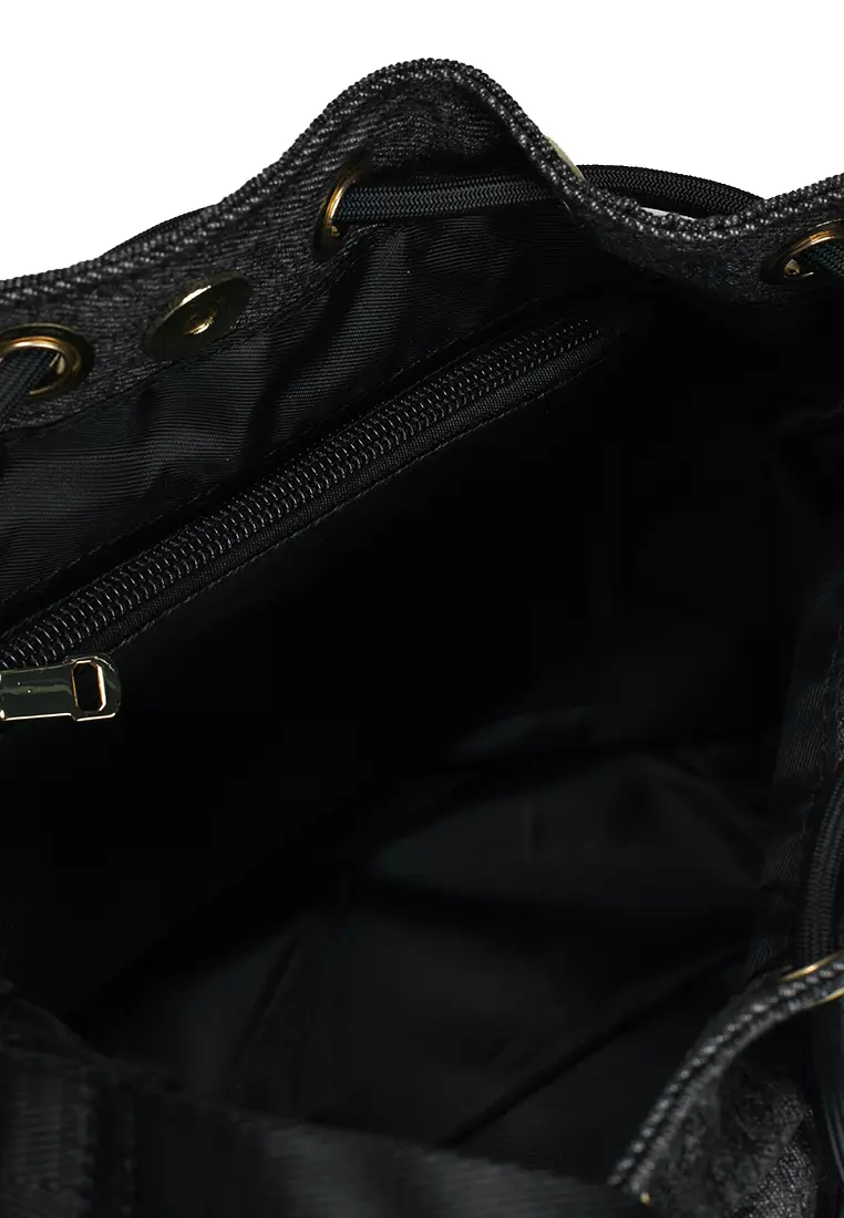 Denim Fabric Convertible Bucket Bag