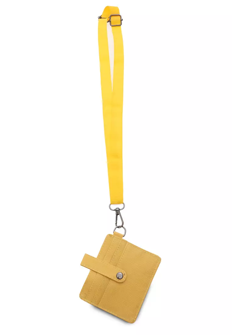 Hanging Neck Dompet Kartu 4 Slot Free Tali Gantung Motif Polos Holder Wallet Unisex - Kuning