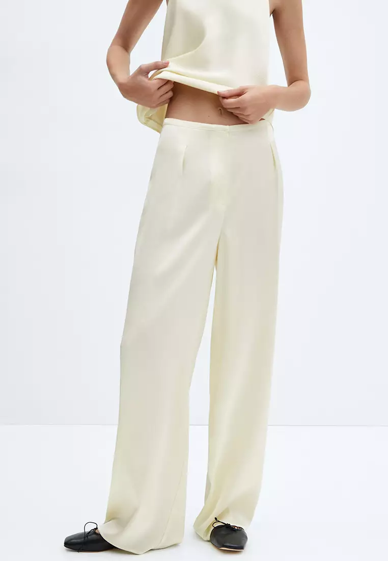 White Wide Leg Satin Trousers