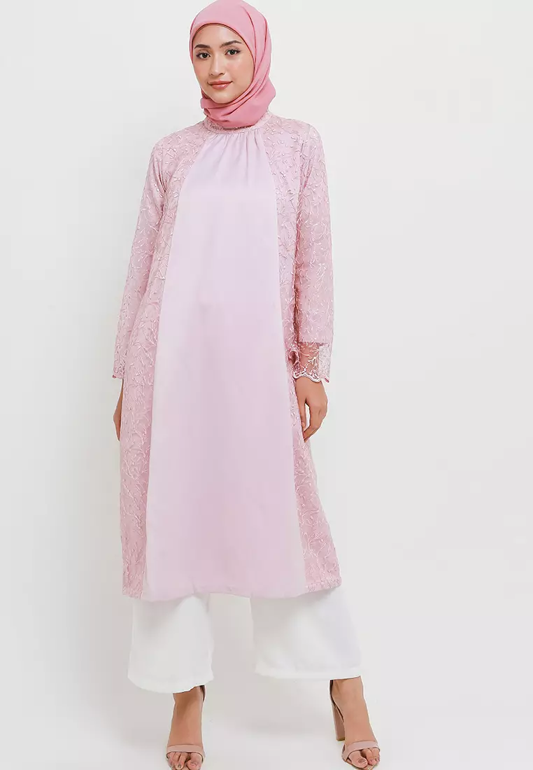 MFMW Sakinah Midi Dress Gamis Brukat Dusty Rose