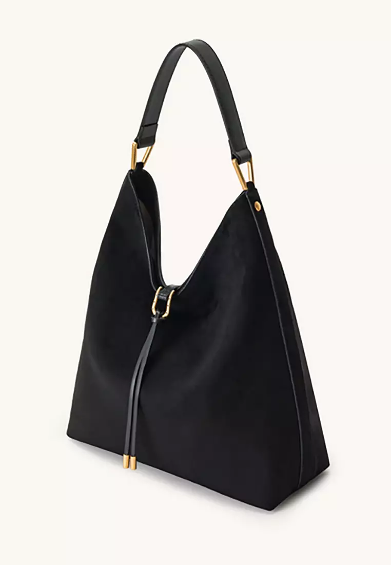 Aria Faux Suede Shoulder Bag - Black