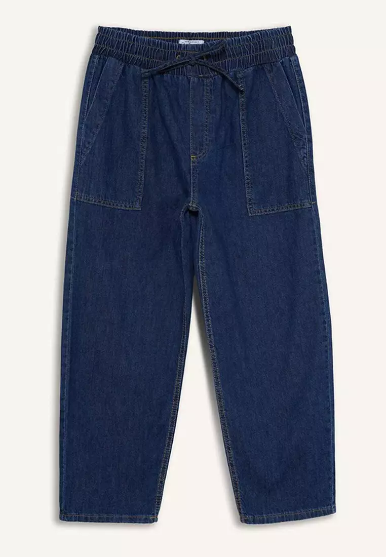 Pull on Carrot Fit High Waist Crop Fit Soft Jean Pants E0956Ax25Sm