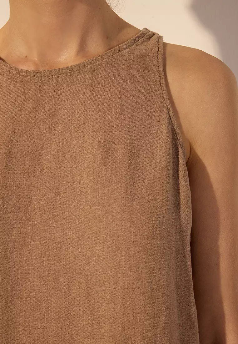 Mink 100% Linen Basic Mini Dress Twoss25El00610