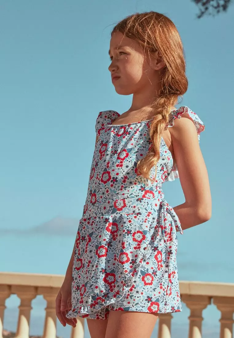 Ecru one-piece floral print swimsuit